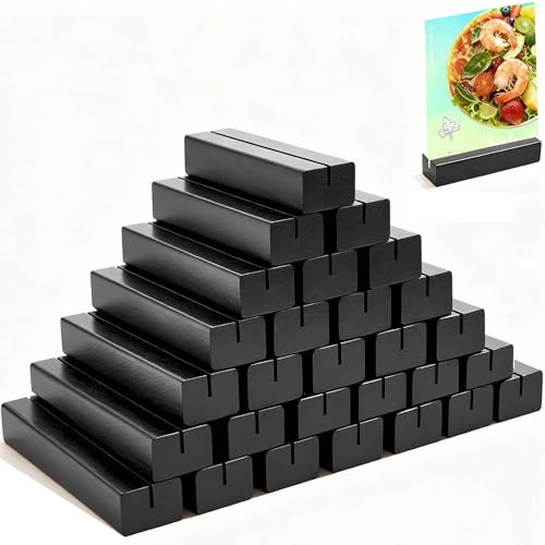 Gipizi 30 soportes de madera para tarjetas de lugar, color negro, soportes de madera para tarjetas de fotos para bodas, banquetes y fiestas, soportes para números de mesa, soporte de menú de madera A6