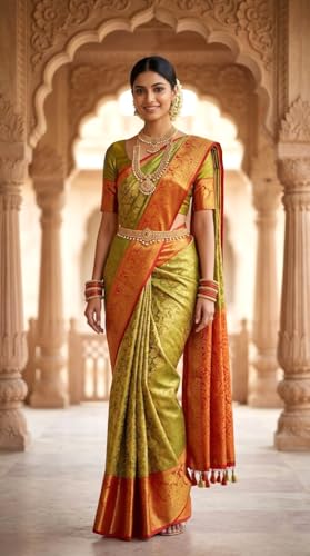 Image of VFCollections Women's Kanchipuram Silk Pure Pattu Sarees With Blouse