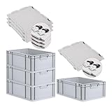 PROREGAL SuperSparSet 4x Eurobox NextGen Economy mit Scharnierdeckel & schwarzen Verschlüssen | Griffe geschlossen | HxBxT 22x40x60cm | 44 Liter | Eurobehälter Transportbox Transportbehälter