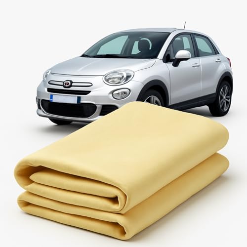 AUTOZOCO Gamuza en Piel sintética PVA Estuche, Gamuza de Secado, Paño PVA, Toalla de Secado de PVA, Paño de Limpieza sintético, Gamuza Absorbente, 43x32 cm, No se acartona, Incluye Estuche, Amarilla