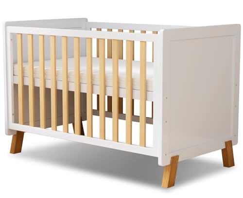 MEICI BABY Alex -3-in-1 Wooden Baby Cot BedBaby CribConvertible Baby Bed3 Adjustable Bed Base Positions Short Guardrail Mattress IncludedFrom Birth to 5 Years