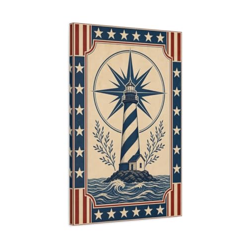 Toile marine phare bleu et rouge, l'esprit de l'océan et des vacances pour votre intérieur