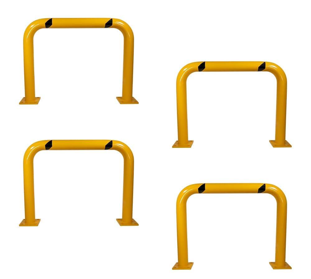 Mytee Products 4 Pack High-Profile Steel Machine Guard Rail Safety Barrier - 36"x48" Yellow Powder Coated w/Black Visibility Stripes Floor Mounted