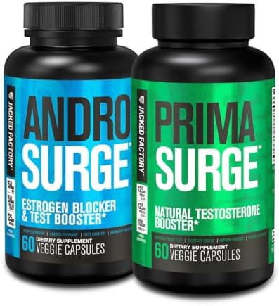 Jacked Factory Testosterone Booster for Men | Estrogen Blocker with Tongkat Ali – Androsurge Anti-Estrogen + Primasurge Natural Test Booster – for Muscle Growth, Vitality, Energy, 30 Day Supply