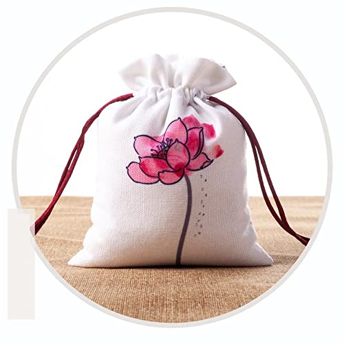 4 Bolsas de Lino con Cordón y Estampado de Lotus miniatura 1