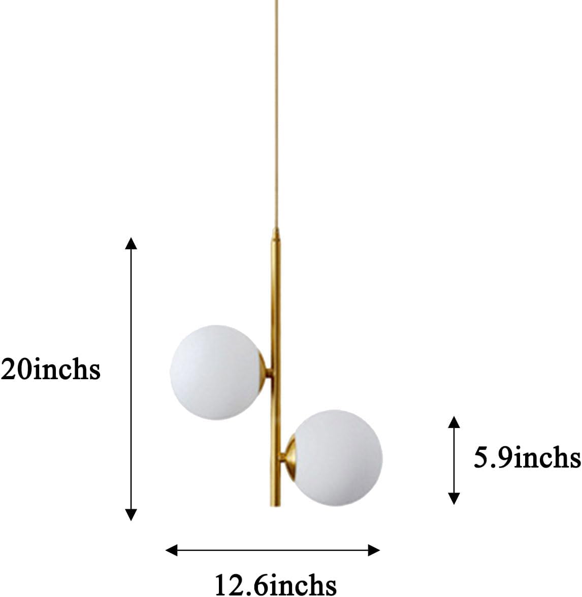2-Light Globe White Glass Pendant Light, White Glass Ball & Brass Gold Matel Hanging Lamp Chandelier Ceiling Light White & Gold, shuzhi-2 (2-Light)