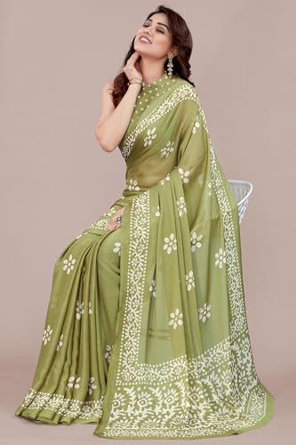 Image of MIRCHI FASHION Saree for Woman Chiffon Batik Printed | Lightweight Daily Wear Women's Office Sari with Blouse Piece (Available in 40 Colours)