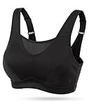 WingsLove Women's High Impact Sports Bra High Support Wireless Adjustable Plus Size for Large Breasts Black