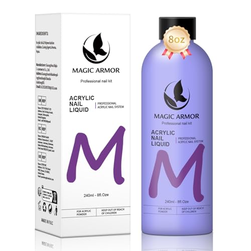 MAGIC ARMOR Líquido acrílico para uñas, 240 ml, curado profesional para uñas acrílicas, líquido para extensión y tallado de uñas acrílicas, para uso doméstico y en el salón de uñas