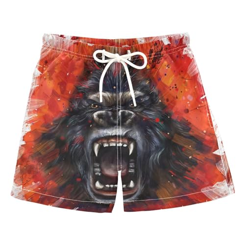 Boys Swim Trunks Quick Dry Beach Board Shorts King Kong Furious Toddler Swim Shorts Swimsuit 3-14T Little Kids Swimwear White