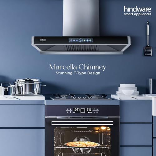 Image of Hindware MARCELLA 75 | Filterless Technology | MaxX Suction 1700 m /hr* | BLDC Motor | Auto Clean Wall Mounted Gray 1700 CMH Chimney