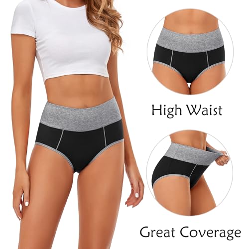 Image of CULAYII High Waisted Underwear for Women Cotton No Muffin Top Full Coverage Briefs Soft Stretch Ladies Panties 5 Pack