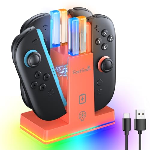 Image of FASTSNAIL Switch 2 Controller Charger Dock for Nintendo Switch 2 for JoyCon | 4-in-1 Fast Switch 2 Joypad Charging Dock Station, 9 RGB Light, Dual-Direction Magnetic Stand for Joycon 2 Accessorie, Orange