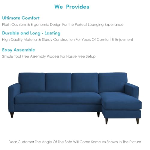Image of Carlos RHS 4 Seater L Shape Sofa Set for Living Room & Home Office Furniture, Modern Durable Sectional Corner Sofa Couch, Premium Fabric Comfortable Seating with Strong Frame (Blue)