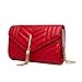 Genuine Leather Clutch Crossbody Bag Quilted Evening Bag for Women Fashion Shoulder Clutch Handbag with Chain - Wine Tassels