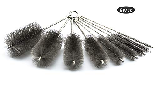 Pipe Cleaning Brush Set Stainless Steel Bristles, Stainless Steel Pipe Brush Steel Bottle Brush 9 Piece Variety Pack For Auto Parts, Bottles, Guns, Tubes, Etc. #TOP2