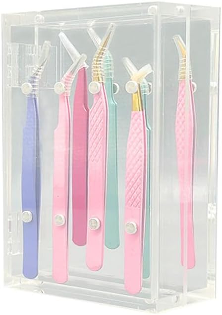 Estuche para pinzas de pestañas a prueba de polvo, soporte magnético de acrílico con tapa abatible, organizador de exhibición con cubierta para