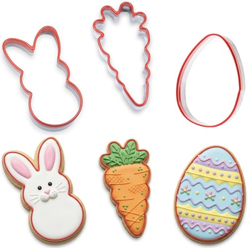 3-Piece Easter Fun Cookie Cutters, Easter Bunny, Egg and Carrot,Heavy
