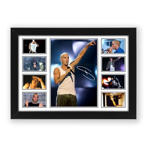 Eminem Slim Shady Signed Poster Print - Framed Limited Edition (1 of 999) Hip-Hop Memorabilia - Featuring Marshall Mathers Autograph Reprint (A4 Framed)