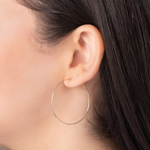 Real Solid 14K Yellow Gold Round Endless Hoop Earrings - 1mm Thick- 10MM-60MM2