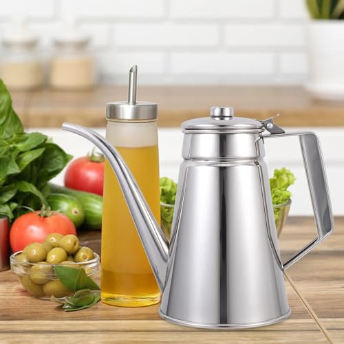 Aceitera para restaurantes y hogares con mango de acero inoxidable y boquilla especial de 1l 7