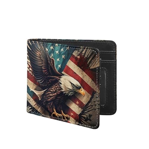 HUIACONG American Flag Eagle Leather Mens Wallets Tie Dye Thin Slim Credit Cards Ponch,Bifold Smart Clutch Wallet Purse Coin Pocket Travel Cash Organizer Storage
