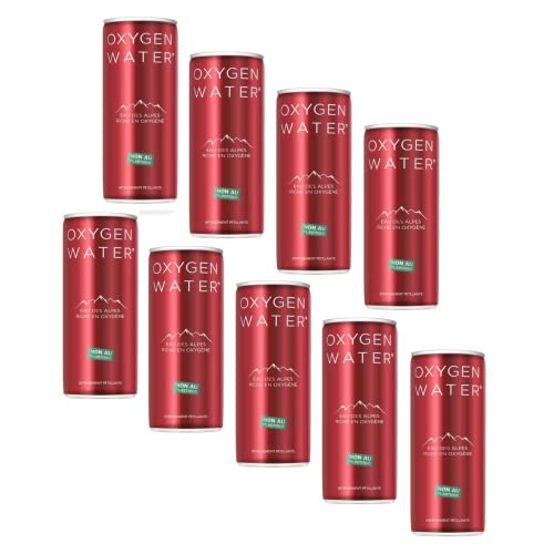 Oxygen Water® | 100 % kohlensäurehaltiges alkalisches Wasser in der Dose – 9 x 25 cl. | Sauerstoffreiches Quellwasser der Alpen