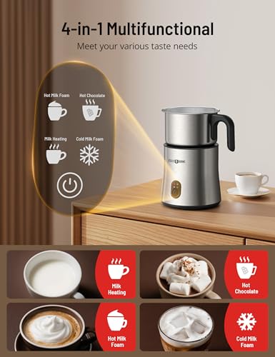 Milk Frother and Steamer, PARIS RHÔNE 4 in 1 Detachable Milk Steamer, 500ml Hot Chocolate Maker and Milk Warmer with Hot - Additional View