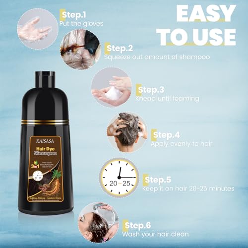 IIIMEIDU KAISASA Brown Hair Dye Shampoo for Gray Hair, 3 in 1 Semi Permanent Hair Color Shampoo for Women Men, Grey Coverage 500ml — view 2