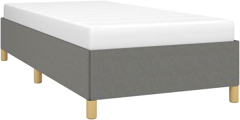 Bed Frame Twin XL Dark Grey Polyester Fabric, Plywood Slatted Platform Foundation with Sturdy Durable Heavy-Duty Construction for Modern Minimalist Bedroom Mattress Support