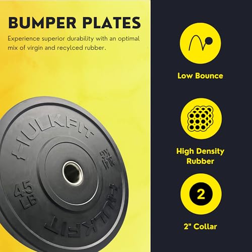 HulkFit 2" Sport Series Olympic Shock Absorbing Rubber Bumper Weight Plates for Barbells - Black 45 lb Single by HULKFIT - Image 2