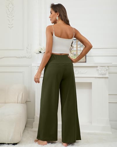 CHICASIMR Wide Leg Womens Pants High Waist Loose Flowy Comfy Lounge Stretch Soft Women Pants Casual Pants3