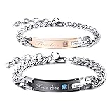 INBLUE Personalized Bracelet Nameplate Date Engraved Bracelets for Women Men Girls Boys Couples Cust