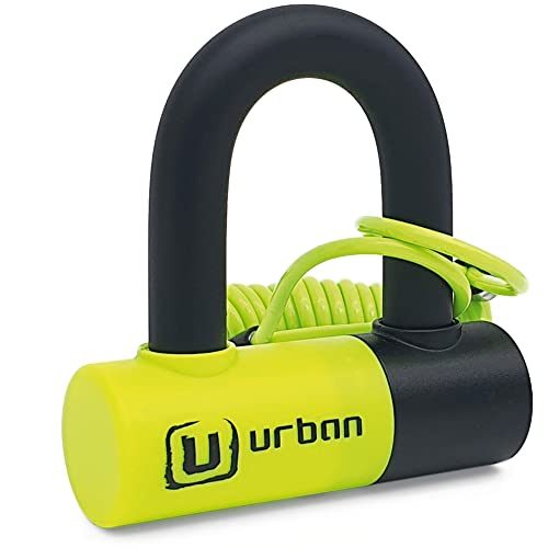Urban UR59 Bremsscheibenschloss Mini Bügelschloss Motorrad Fahrrad Roller E Scooter Schloss, 14mm, Universal Motorradschloss Fahrradschloss, Schwarz/Gelb