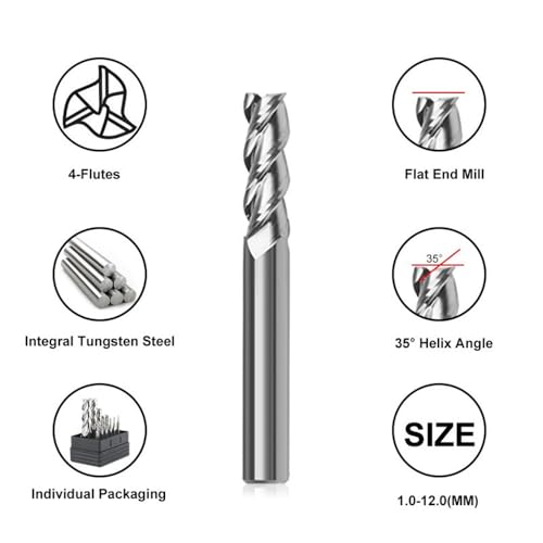 Image of Carbide Square End Mill HRC55 Double Edge 3 Flute TiAiN Coating Tungsten Steel for Aluminum Wood Endmills HRC55 1.0-12.0 Series