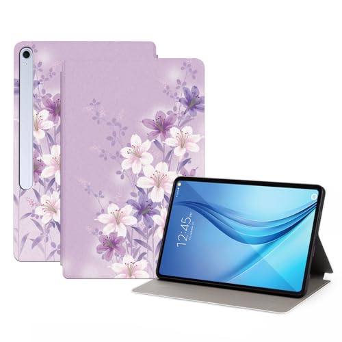 Nuouxoco Case for Samsung Galaxy Tab S10 FE+ 13.1 Inch (SM-X620/SM-X626B) 2025 Tablet for Girls Women Multi-Angle Viewing Stand Cover Smart Back Protective Cover Auto Wake/Sleep, Purple Flower