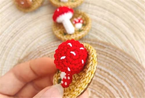 Image of KAWADU Crochet Pin Badge Crochet Handmade Mushroom Brooch Cute Knitted Lapel Pin Crafts Gift, Red