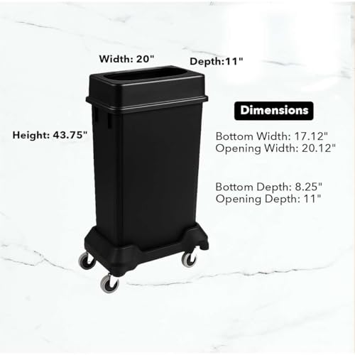 Image of 23 Gallon Slim Rectangular Garbage Can with Lid + Wheels - Black