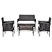 Goplus 4-Piece Rattan Patio Furniture Set, Garden Lawn Pool Backyard Outdoor Sofa Wicker Conversation Set with Glass Coffee Table, Loveseat & 2 Cushioned Chairs