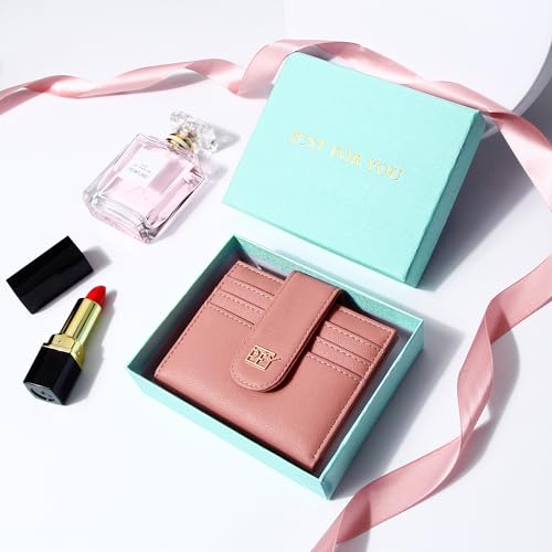 Image of Badiya Small Wallets for Women Bifold Multi Card Case Wallet Slim Credit Card Holder with Zipper Coin Purse, Pink, one size, Minimalist