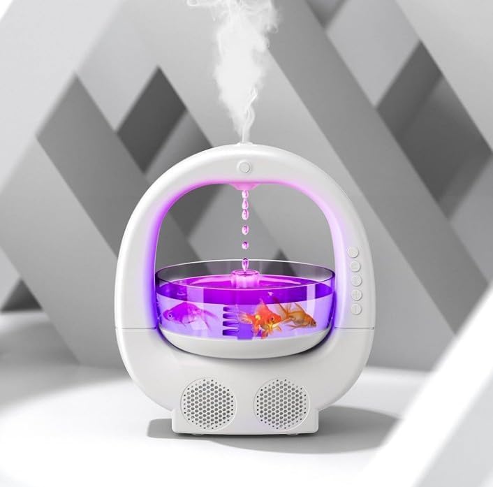 Wonderlit Oasis 4in1 Anti Gravity Air Humidifier with with Fish Tank and Bluetooth speakers - A beautiful modern and elegant piece in your room.