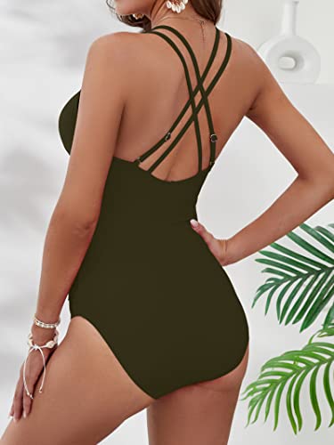 Image of KI LAPHEE One Piece Swimsuits for Women Tummy Control Bathing Suits Sexy Criss Cross Back Swimwear