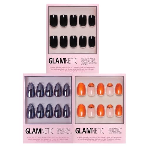 Glamnetic Press-On Nails Bundle - Jet Black, Burgundy Chrome &