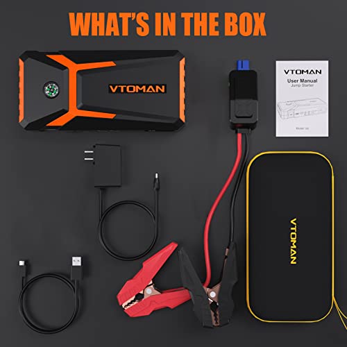 Vtoman V8 Jump Starter, 2000A Peak For Up 8L Gas And 6L Diesel Engines, Car Battery Charger Jump Starters 12V Auto Lithium Battery Booster Pack, Portable Jump Box With Jumper Cables Lcd Display Orange #TOP6