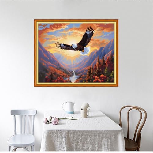 Image of Foxhool Beginners Cross Stitch Kits Stamped Full Range of Embroidery Kits for Adults DIY Cross Stitches kit Embroidery Patterns for Needlepoint kit-Eagle Mountain River 16x20 inch