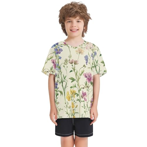 Kid's Short Sleeve Athletic Tops Quick Dry Beauty Floral Kids Sweatshirt for Kids Teens3