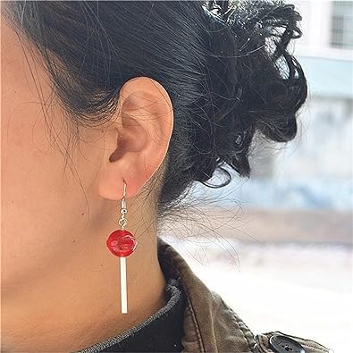 1 Pairs Red Creative Lollipop Earrings, Cartoon Resin Round Lollipop Drop Earring Simulation Candy Dangle Earring for Women Earrings - Image 3