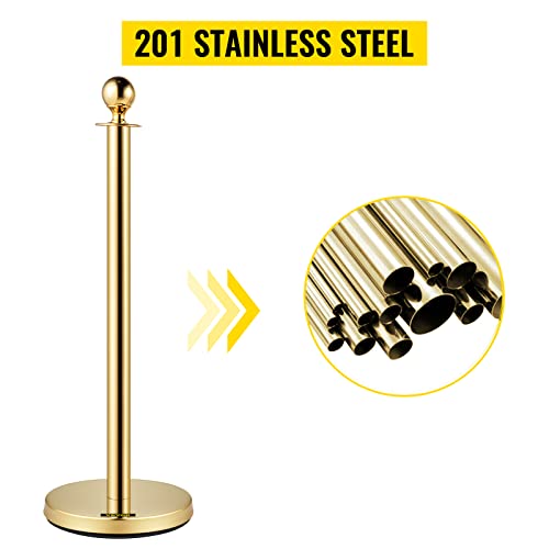 Vevor Velvet Ropes And Posts, 5 Ft/1.5 M Red Rope, Stainless Steel Gold Stanchion With Ball Top, Red Crowd Control Barrier Used For Theaters, Party, Wedding, Exhibition, Ticket Offices 4 Packsets #TOP7