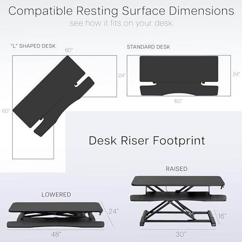 Image of VIVO 42 inch Desk Converter, K Series, Height Adjustable Sit to Stand Riser, Dual Monitor and Laptop Workstation with Wide Keyboard Tray, Reclaimed Wood Top, Black Frame, DESK-V042KP