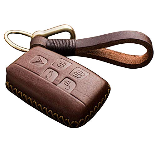 Genuine Leather Key FOB Cover fit for Land Rover Range Rover Sport Evoque Velar Discovery LR4 Freelander2 Protective Key Fob Case Accessories 5 Buttons (Brown)…